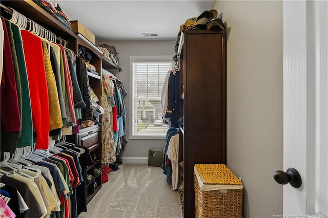 spacious closet with light colored carpet