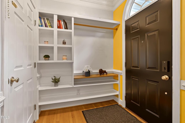 6 Chelan Ct, Durham, NC 27713 - mudroom featuring ornamental molding and wood finished floors