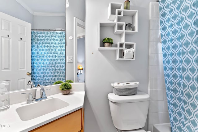 6 Chelan Ct, Durham, NC 27713 - full bathroom featuring vanity, toilet, and crown molding