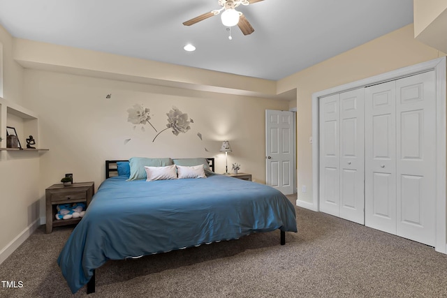 6 Chelan Ct, Durham, NC 27713 - bedroom with carpet, a closet, baseboards, and ceiling fan