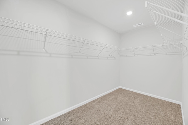 spacious closet with carpet flooring and visible vents