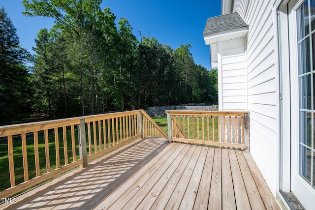 deck featuring a yard and fence private yard
