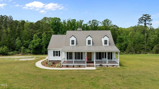 675 Anderson Creek Rd, Henderson, NC 27537 - cape cod home featuring a porch, crawl space, a chimney, and a front yard