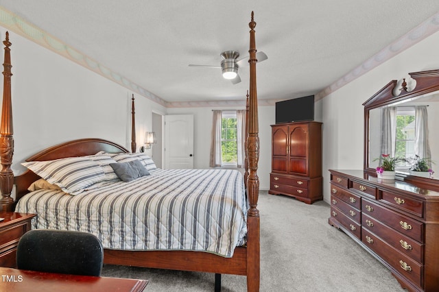 675 Anderson Creek Rd, Henderson, NC 27537 - bedroom with a ceiling fan, a textured ceiling, and light colored carpet