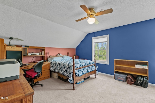 675 Anderson Creek Rd, Henderson, NC 27537 - bedroom featuring carpet flooring, ceiling fan, a textured ceiling, baseboards, and lofted ceiling