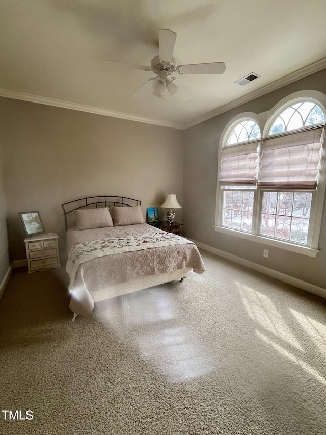 7212 Donneeford Rd, Wake Forest, NC 27587 - bedroom with ornamental molding, baseboards, carpet, and ceiling fan