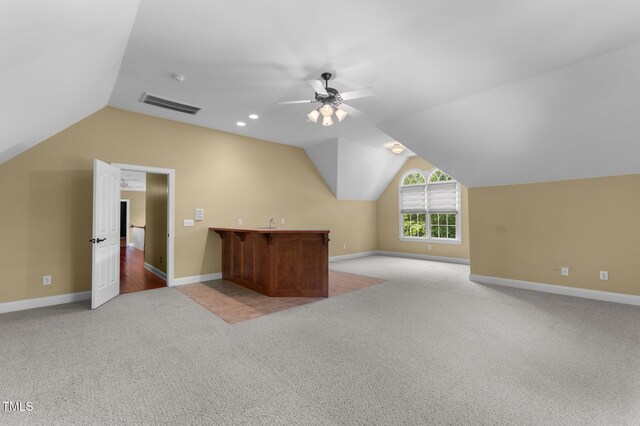 7212 Donneeford Rd, Wake Forest, NC 27587 - bonus room with light carpet, ceiling fan, lofted ceiling, and baseboards