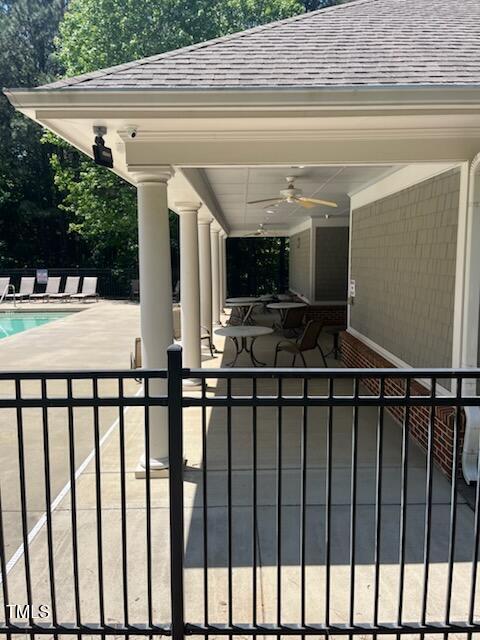 7212 Donneeford Rd, Wake Forest, NC 27587 - view of patio / terrace featuring ceiling fan and a community pool