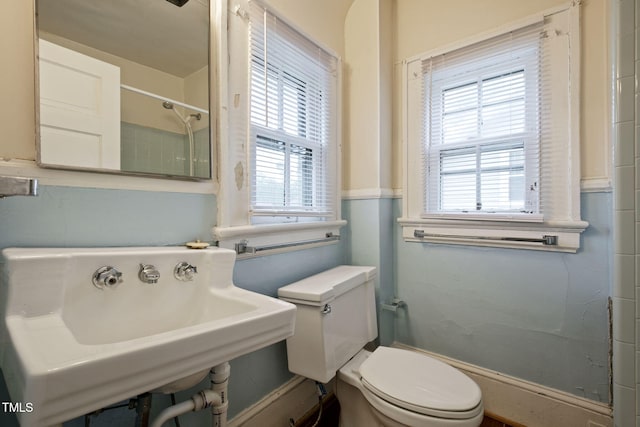 bathroom with a sink, plenty of natural light, and toilet