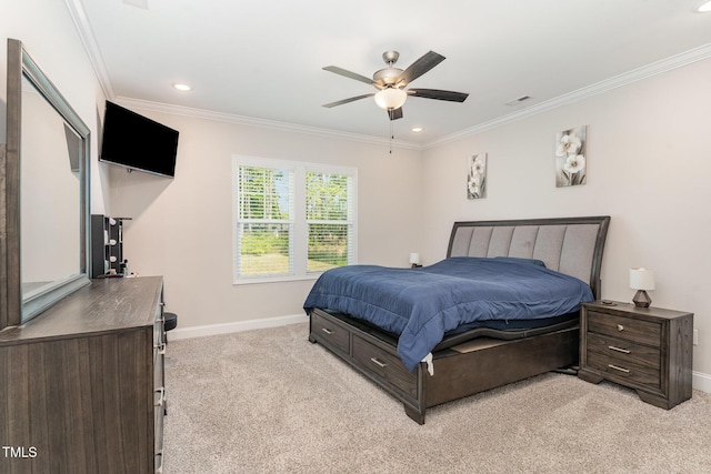 105 Forest Wood Dr, Salemburg, NC 28385 - bedroom featuring baseboards, ornamental molding, recessed lighting, and light carpet