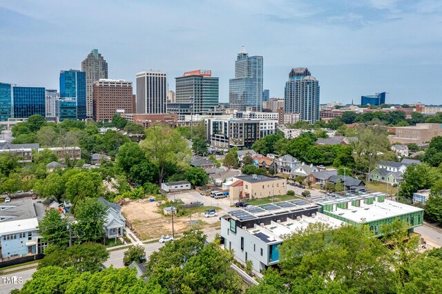 drone / aerial view with a city view