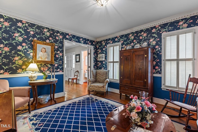 113 Denard St, Oxford, NC 27565 - sitting room featuring wood finished floors, plenty of natural light, and ornamental molding
