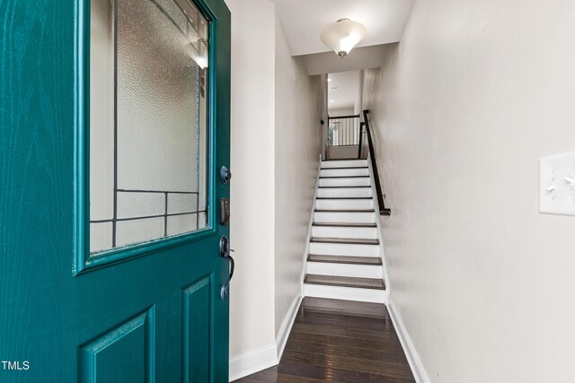 1101 Boxcar Way, Apex, NC 27502 - stairs with wood finished floors and baseboards
