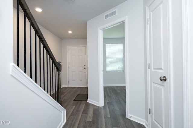 2401 Laurel Valley Way, Raleigh, NC 27604 - entrance foyer with dark wood-style flooring, baseboards, stairs, and recessed lighting