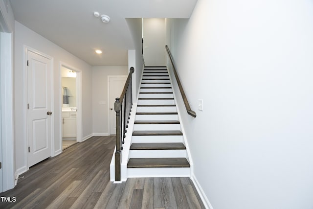 2401 Laurel Valley Way, Raleigh, NC 27604 - staircase with wood finished floors, baseboards, and recessed lighting