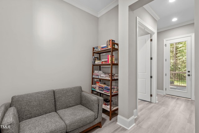 59 Mill Rd, Pittsboro, NC 27312 - living area with light wood-style flooring, ornamental molding, baseboards, and recessed lighting