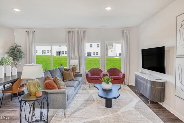 1167 Abbott St, Mebane, NC 27302 - living area featuring wood finished floors, recessed lighting, and baseboards