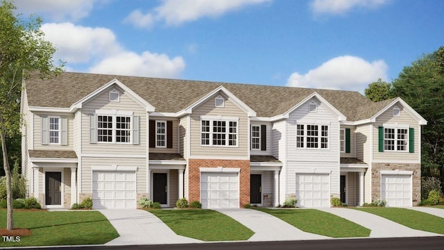 412 Ember St, Sanford, NC 27330 - view of property with a garage, a shingled roof, and a front lawn