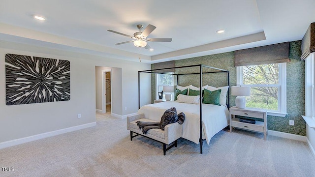 2625 Stonington Dr, Cary, NC 27523 - carpeted bedroom with recessed lighting, baseboards, a ceiling fan, and a raised ceiling