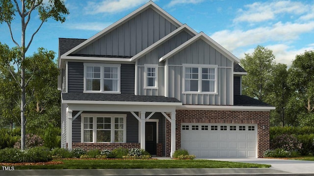 2625 Stonington Dr, Cary, NC 27523 - craftsman-style house with brick siding, an attached garage, board and batten siding, and a shingled roof