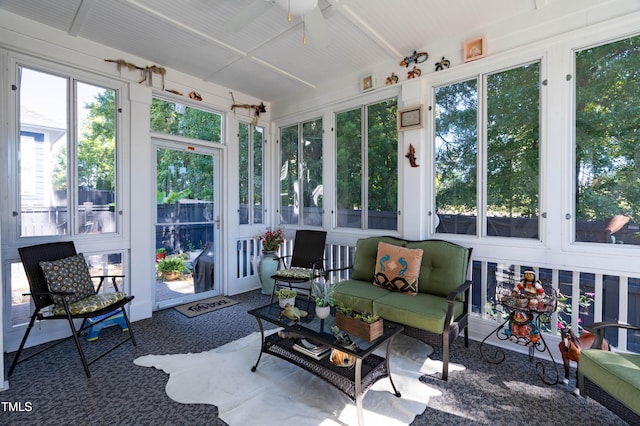 1013 Chelsea Run Ln, Apex, NC 27502 - sunroom / solarium featuring ceiling fan, plenty of natural light, and an outdoor living space