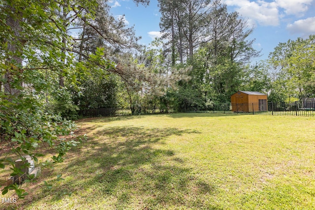 view of yard featuring an outbuilding and a fenced backyard