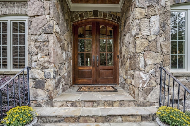1605 Hunting Ridge Rd, Raleigh, NC 27615 - entrance to property featuring stone siding and french doors