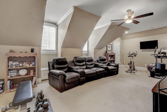 1605 Hunting Ridge Rd, Raleigh, NC 27615 - interior space featuring light carpet, a ceiling fan, ornamental molding, and a healthy amount of sunlight