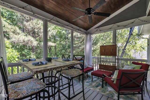 sunroom / solarium with plenty of natural light, ceiling fan, and outdoor lounge area