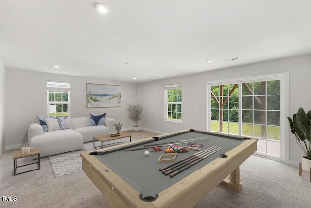 260 Amber Acorn Ave, Raleigh, NC 27603 - recreation room featuring carpet, recessed lighting, pool table, and baseboards