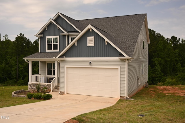 474 Ashpole Trl, Clayton, NC 27520 - craftsman inspired home featuring a porch, driveway, a front lawn, board and batten siding, and a shingled roof