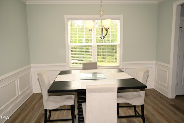 474 Ashpole Trl, Clayton, NC 27520 - dining space with crown molding, dark wood finished floors, healthy amount of natural light, a decorative wall, and a chandelier