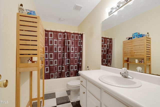 17 Nicklaus Way, Clayton, NC 27520 - bathroom with visible vents, shower / tub combo, vanity, tile patterned floors, and toilet