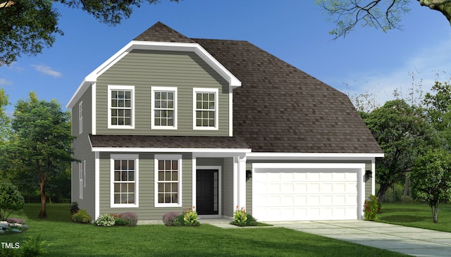 33 Celtic Ln, Lillington, NC 27546 - traditional-style home featuring a garage, a front lawn, a shingled roof, and concrete driveway