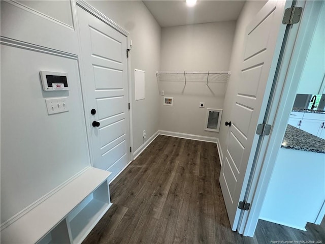 374 Whitestone Dr, Fayetteville, NC 28312 - washroom with hookup for an electric dryer, dark wood-type flooring, and washer hookup