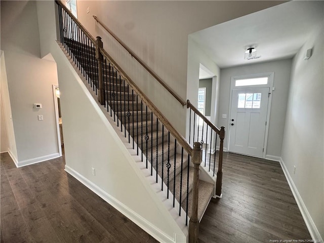 374 Whitestone Dr, Fayetteville, NC 28312 - foyer with dark wood-type flooring and stairs