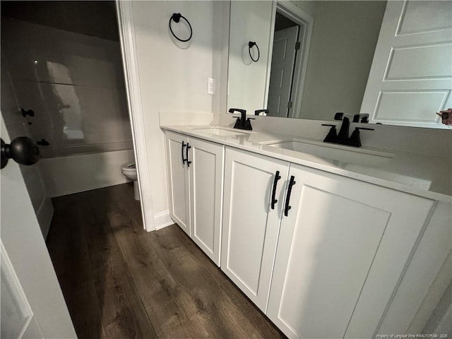 374 Whitestone Dr, Fayetteville, NC 28312 - full bath with wood finished floors and double vanity