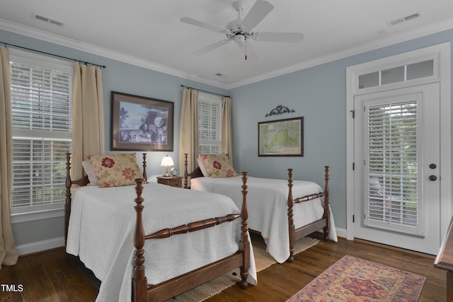 bedroom featuring visible vents, baseboards, and access to exterior