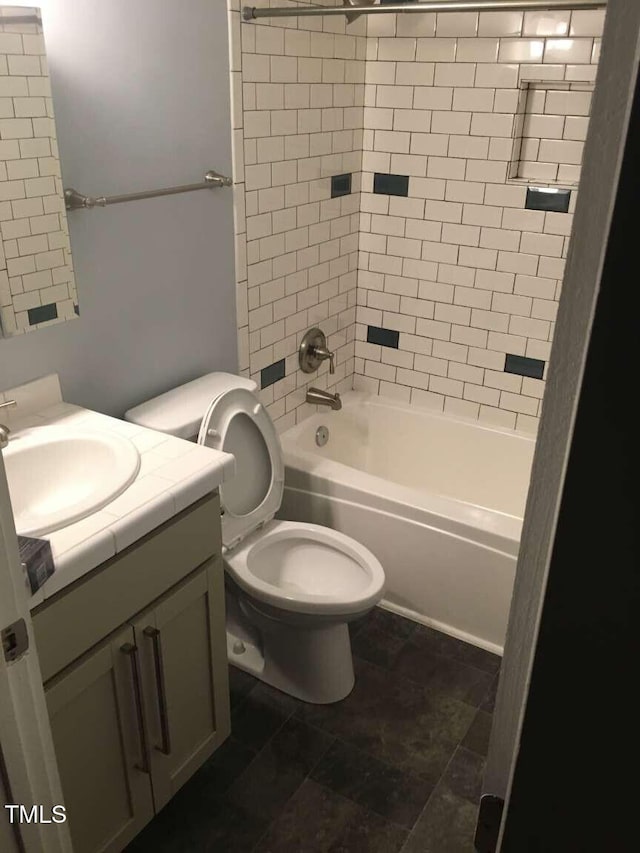 full bath featuring toilet, shower / bath combination, and vanity