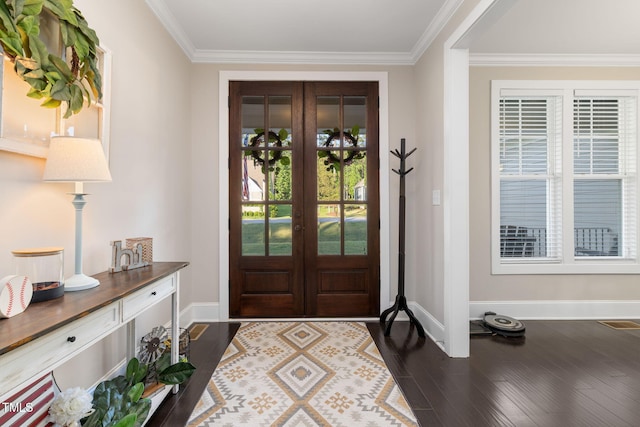 175 Lockamy Ln, Youngsville, NC 27596 - entryway with french doors, baseboards, crown molding, and dark wood-style flooring