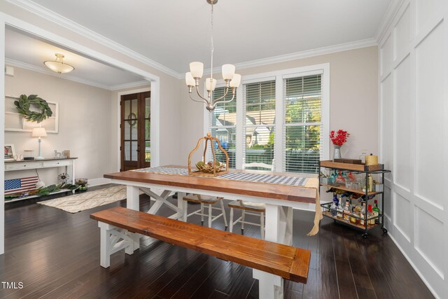 175 Lockamy Ln, Youngsville, NC 27596 - dining room with ornamental molding, a chandelier, and hardwood / wood-style flooring