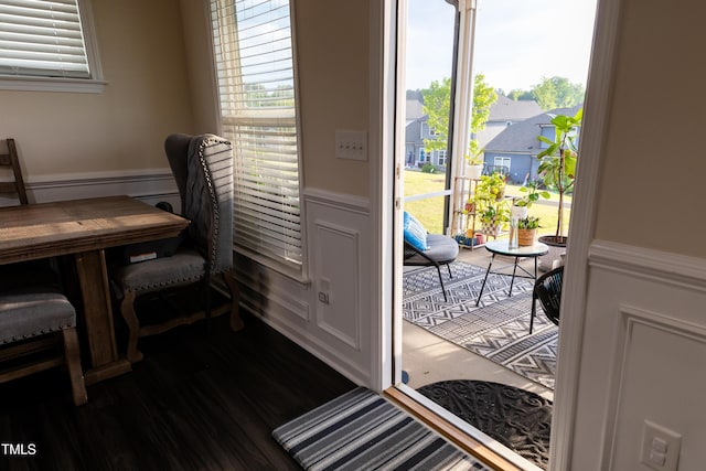 428 Parlier Dr, Apex, NC 27523 - office space with a decorative wall, wainscoting, dark wood finished floors, and a baseboard heating unit