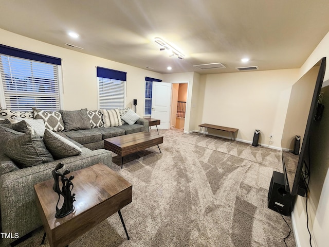428 Parlier Dr, Apex, NC 27523 - living area with visible vents, recessed lighting, and light colored carpet