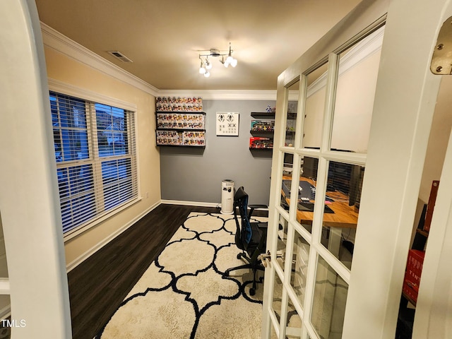 428 Parlier Dr, Apex, NC 27523 - interior space with baseboards, visible vents, ornamental molding, and wood finished floors
