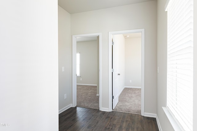 interior space with dark wood-style floors and baseboards