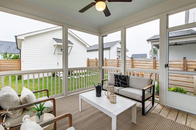 248 Daniel Ridge Rd, Wendell, NC 27591 - sunroom with a ceiling fan and an outdoor living space