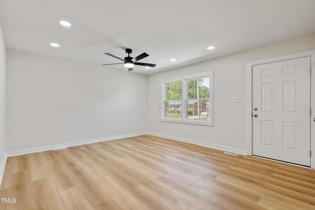 2311 Wintergreen Pl, Durham, NC 27707 - interior space featuring recessed lighting, a ceiling fan, light wood finished floors, and baseboards