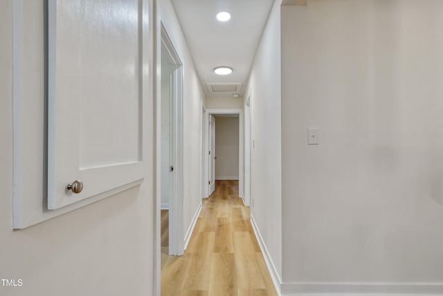 2311 Wintergreen Pl, Durham, NC 27707 - hallway featuring baseboards, attic access, and light wood-style flooring