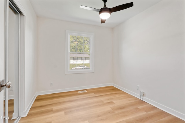 2311 Wintergreen Pl, Durham, NC 27707 - spare room featuring ceiling fan, visible vents, baseboards, and light wood-style floors