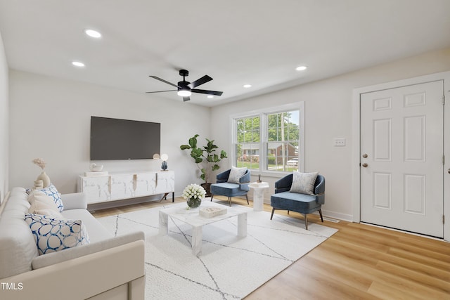 2311 Wintergreen Pl, Durham, NC 27707 - living area featuring baseboards, ceiling fan, recessed lighting, and light wood-style flooring